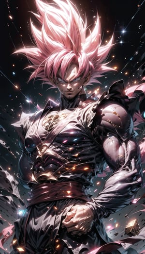 We can visualize the iconic character from the animated series Dragon Ball Z, Goku Black, in his super saiyan Rose transformation. (his extremely long, loose, pink hair:1.9). (very very long hair:1.9). (pink eyebrows, eyebrow pink:1.9). pink eyes, with his characteristic orange grey suit. Flashes of light and electricity surround his entire body, a pink glow. smiling, smug. His ki is immense and mystical. His look is wild. He is at the culmination of a great battle for the fate of planet Earth and you can see his wounded body. The image quality and details have to be worthy of one of the most famous characters in all of anime history and honor him as he deserves. which reflects the design style and details of the great Akira Toriyama. 



PNG image format, sharp lines and borders, solid blocks of colors, over 300ppp dots per inch, 32k ultra high definition, 530MP, Fujifilm XT3, cinematographic, (photorealistic:1.6), 4D, High definition RAW color professional photos, photo, masterpiece, realistic, ProRAW, realism, photorealism, high contrast, digital art trending on Artstation ultra high definition detailed realistic, detailed, skin texture, hyper detailed, realistic skin texture, facial features, armature, best quality, ultra high res, high resolution, detailed, raw photo, sharp re, lens rich colors hyper realistic lifelike texture dramatic lighting unrealengine trending, ultra sharp, pictorial technique, (sharpness, definition and photographic precision), (contrast, depth and harmonious light details), (features, proportions, colors and textures at their highest degree of realism), (blur background, clean and uncluttered visual aesthetics, sense of depth and dimension, professional and polished look of the image), work of beauty and complexity. perfectly symmetrical body.
(aesthetic + beautiful + harmonic:1.5), (ultra detailed face, ultra detailed perfect eyes, ultra detailed mouth, ultra detailed body, ultra detailed perfect hands, ultra detailed clothes, ultra detailed background, ultra detailed scenery:1.5),



detail_master_XL:0.9,SDXLanime:0.8,LineAniRedmondV2-Lineart-LineAniAF:0.8,EpicAnimeDreamscapeXL:0.8,ManimeSDXL:0.8,Midjourney_Style_Special_Edition_0001:0.8,animeoutlineV4_16:0.8,perfect_light_colors:0.8,SAIYA,Super saiyan Rose,yuzu2:0.3,Goku_Black