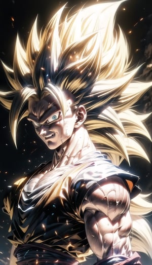 We can visualize the iconic character from the animated series Dragon Ball Z, Goku, in his super saiyan phase 3 transformation. (his extremely long, loose, yellow hair:1.9). (very very long hair:1.9). (without eyebrows, eyebrow alopecia:1.9). (total loss of eyebrow hair:1.9). blue eyes, with his characteristic orange suit. Flashes of light and electricity surround his entire body, a yellow glow. smiling, smug. His ki is immense and mystical. His look is wild. He is at the culmination of a great battle for the fate of planet Earth and you can see his wounded body. The image quality and details have to be worthy of one of the most famous characters in all of anime history and honor him as he deserves. which reflects the design style and details of the great Akira Toriyama. full body



PNG image format, sharp lines and borders, solid blocks of colors, over 300ppp dots per inch, 32k ultra high definition, 530MP, Fujifilm XT3, cinematographic, (photorealistic:1.6), 4D, High definition RAW color professional photos, photo, masterpiece, realistic, ProRAW, realism, photorealism, high contrast, digital art trending on Artstation ultra high definition detailed realistic, detailed, skin texture, hyper detailed, realistic skin texture, facial features, armature, best quality, ultra high res, high resolution, detailed, raw photo, sharp re, lens rich colors hyper realistic lifelike texture dramatic lighting unrealengine trending, ultra sharp, pictorial technique, (sharpness, definition and photographic precision), (contrast, depth and harmonious light details), (features, proportions, colors and textures at their highest degree of realism), (blur background, clean and uncluttered visual aesthetics, sense of depth and dimension, professional and polished look of the image), work of beauty and complexity. perfectly symmetrical body.
(aesthetic + beautiful + harmonic:1.5), (ultra detailed face, ultra detailed perfect eyes, ultra detailed mouth, ultra detailed body, ultra detailed perfect hands, ultra detailed clothes, ultra detailed background, ultra detailed scenery:1.5),



detail_master_XL:0.9,SDXLanime:0.8,LineAniRedmondV2-Lineart-LineAniAF:0.8,EpicAnimeDreamscapeXL:0.8,ManimeSDXL:0.8,Midjourney_Style_Special_Edition_0001:0.8,animeoutlineV4_16:0.8,perfect_light_colors:0.8,SAIYA,Super saiyan 3,yuzu2:0.3,full_body
