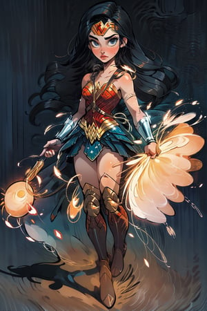 One woman , black hair , wonder woman , masterpiece , best quality , ultra detailed , (detailed background) , perfect shading , high contrast , best illumination , extremely detailed , ray tracing , realistic lighting effects,WonderWaifu, full_body