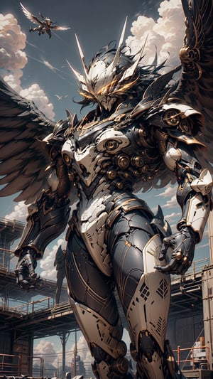 (ultra detailed),Best illustration,Indirect lighting,(black wings),(flying in the sky),armor, glowing eyes,1mecha,large wings