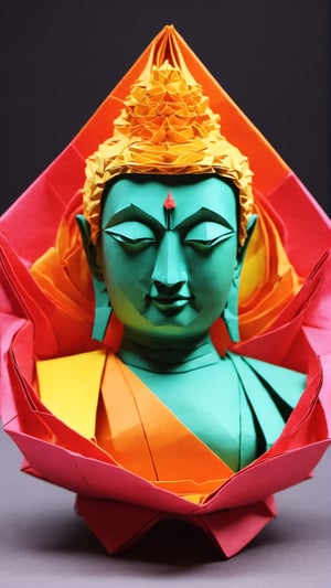 Origami ,colorful, the head of a lovely
Buddha Shakyamuni.