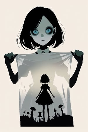 Holding a towel, Alice madness returns. Alice. Frontal view. Swedish girl. Blunt bob hair,see-through_silhouette