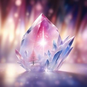 A pink tear of light, gaussian blur background. Crystal world. Word of glass.