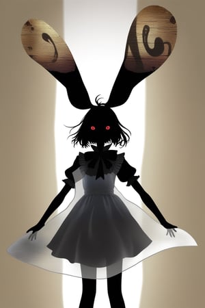 Holding a translucent towel, visible body behind. Frontal view. Alice form Alice madness returns. ,see-through_silhouette