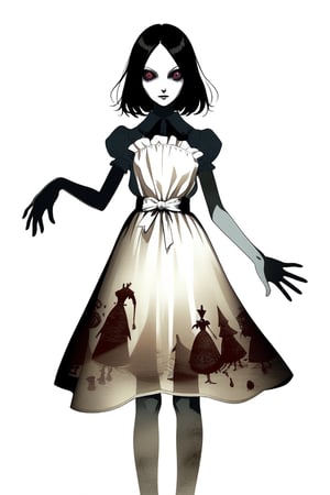 Holding a translucent towel, visible body. Frontal view. Alice form Alice madness returns,see-through_silhouette