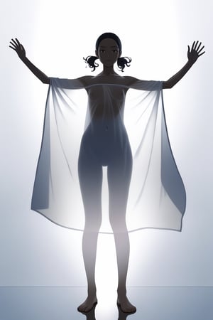 Holding a translucent towel, almost visible body. Frontal view. Rise Kujikawa,see-through_silhouette