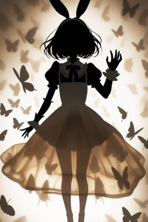 A translucent bed sheet covering her body . Silhouette. Alice form Alice madness returns. Visible face