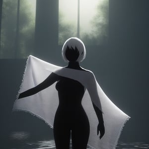 masterpiece,best quality,very aesthetic,absurdres,see-through_silhouette, 2B from Nier Automata, holding_towel, towel