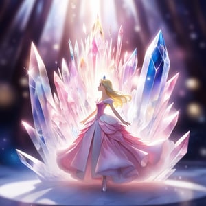 A pink tear of light, gaussian blur background. Crystal world. Word of glass. Princess dress.