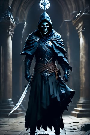 (8K, original, highest quality, famous photo: 1.2), (current, real photo: 1.3), ((3D lighting, aura)), 
solo, holding, weapon, hood, holding weapon, torn clothes, traditional media, cross, cloak, hood up, skull, scythe, riding, hooded cloak, horse, horseback riding