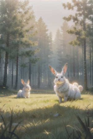 (8K, original, highest quality, famous photo: 1.2), (current, real photo: 1.3), (clear focus on chest), ((3D lighting, aura)), perfect lighting, details, outdoor, no people, animals , traditional media, grass, nature, forest, realistic, animal-centric, rabbit, post-impressionism, perfect light