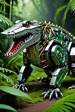 robot crocodile, metal, jungle

