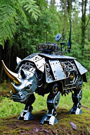 robot Rhinoceros, metal, swampland

