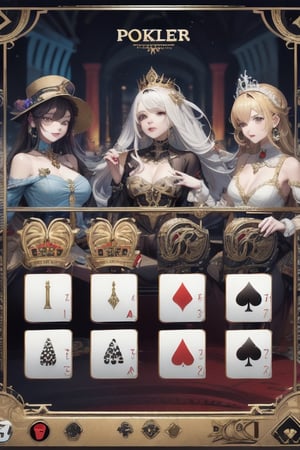 game ui design of poker game, slot game ui design, mobile game ui design, in theme of royal court, bright color, marble, gold, garden, casual game style, simple luxury, behance, art station, pintrest