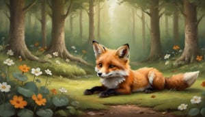 Illustration of little fox Fifi in her beautiful forest home