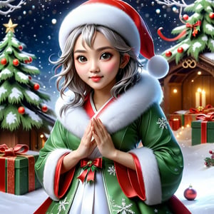 (Masterpiece, Best Quality: 1.5), Intricate paper sculpture, Christmas line art, 16K photo quality, a beautiful Christmas Taiwanese girl, whole body, 16K quality, (detailed beautifully face and fingers), (five fingers) each hand, mysterious, clean background,ral-chrcrts