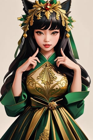 (Masterpiece, Best Quality: 1.5), Intricate paper sculpture, Christmas line art, 16K photo quality, a beautiful Christmas Taiwanese girl standing in a magic Christmas vally, 16K quality, (detailed beautifully face and fingers), (five fingers) each hand, 3d figure,ral-chrcrts,kitsune,fantasy00d