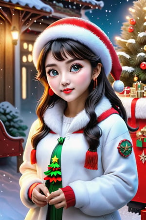 (Masterpiece, Best Quality: 1.5), Intricate paper sculpture, Christmas line art, a beautiful Christmas Taiwanese girl standing next to a future styled Christmas car, magic, 8K quality, (detailed beautifully face and fingers), (five fingers) each hand, mysterious, moonster,moonster,ral-chrcrts