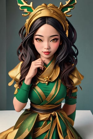 (Masterpiece, Best Quality: 1.5), Intricate paper sculpture, Christmas line art, 16K photo quality, a beautiful Christmas Taiwanese girl standing in a magic Christmas vally, 16K quality, (detailed beautifully face and fingers), (five fingers) each hand, 3d figure,ral-chrcrts,kitsune,fantasy00d