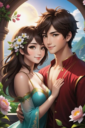 32K Magical Fantasy Sweet Valentine Line Art, Alpacifista. In this breathtaking image, a stunningly adorable sexy Taiwanese smiling teenage couple, who look like (sakimichan and makoto shinkai), in the most romantic sexy scenes ever, sexy couple, half-naked with flowers covered, intricate detail, very high detail, sharp background, mysticism, (magic), 32k, 32K quality, (beautifully detailed face and fingers), (five fingers) on each hand, creative fantasy glow effect,shards