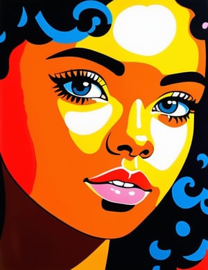 Inglês: A gouache art style of a beautiful 15-year-old Honduran girl with caramel skin tone and short, curly hair, close-up of her face, front view. (((intricate details))), (((best quality))), (((extreme detail quality))), (((complex composition))), in the style of Mary Blair, Maira Kalman, Marc Taro Holmes.

