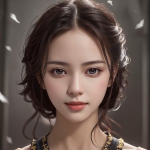  , 1girl, name is Aut1umn, princess of fantasy kingdom, perfect blending of medieval romance:0.8,  cyberpunk:0.2, exceptionally beautiful teenage girl, 16yo,  white skin color, high cheekbone, (highly detailed realistic face, perfectly balanced face features, (perfect ratio), face symmetry), (perpendicular face angle), ultra highly detailed realistic eyes, brown color iris, hint of smile, super smart, Fair-minded, Empathetic personality , (ultra detailed realistic black hair:1.0), (perfect face symmetry),  masterpiece, portrait photography, amazing color, Fujifilm XT3,  UHD, 8K RAW PHOTO, wallpaper, simple blurry background ,Detailedface,eungirl