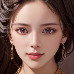  , 1girl, name is Aut1umn, princess of fantasy kingdom, perfect blending of medieval romance:0.8,  cyberpunk:0.2, exceptionally beautiful teenage girl, 16yo,  white skin color, high cheekbone, (highly detailed realistic face, perfectly balanced face features, (perfect ratio), face symmetry), (perpendicular face angle), ultra highly detailed realistic eyes, brown color iris, hint of smile, super smart, Fair-minded, Empathetic personality , (ultra detailed realistic black hair:1.0), (perfect face symmetry),  masterpiece, portrait photography, amazing color, Fujifilm XT3,  UHD, 8K RAW PHOTO, wallpaper, simple blurry background ,Detailedface,eungirl