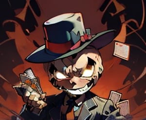 Keywords: Tiny Mafia Chihuahua, Mischievous Grin, Playing Cards, Pinstriped Suit, Fedora
Description: A tiny mafia Chihuahua with a mischievous grin, dressed in a pinstriped suit and fedora, playing cards.
Expression: Mischievous grin
Action: Playing cards
Attire: Pinstriped suit and fedora
Coat: N/A,sticker,Jack o 'Lantern