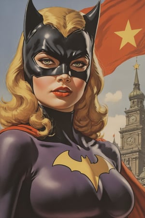 Soviet communist retro painted poster with batGirl (CatWoman Ivy from DC comics) curly Blonde hair :1.4), (Hooker, streetwalker, prostitute, B-cup breasts) (soviet poster art), (masterpiece), (Perfect illumination), (detailed face), (18yo beautiful girl), (detail hair), (tiny tits:1.4), (ultra-detailed low cut costume), ((ultra-detailed eyes)), (((red lipstick:.5))), (((blue eyes:.5))), ((puffy lips)), ((bimbo make up)), (bimbostyle), (big_boltedontits), (boltedontits), red lips, make up, eyeliner, detailed classic purple costume (:1.9) slim sexy girl with small tits, well defined pushed up breasts midfriff (:1.4), slim waist, fit figure, thin fitness model figure, detailed costume (:1.9) catwoman mask, cameltoe, ultra-detailed, skin is doused with oil, ,Bimbofication, (curls hair:1.4),soviet poster, soviet flag (:1.9) 