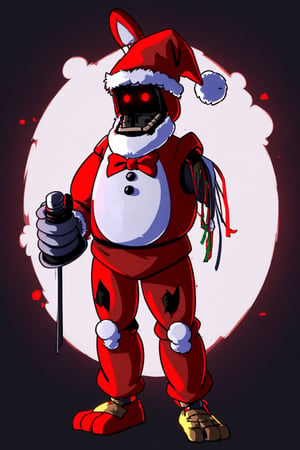 4K UHD illustration,  upscaled professional drawing HDR,  OG Bonnie dressed in Santa Costume (:1.8) full_body image,  standing,  looking down at camera,  glowing red eyes (:1.6) santa hat, Santa beard (:1.7) centered, vibrant,  blank dark background, santa costume (:1.9) 
withbonnie