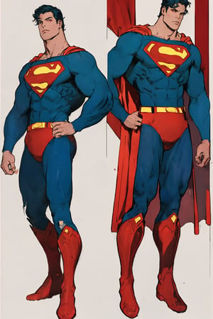 4K UHD illustration, upscaled professional drawing HDR, Sexy Handsome Man,Pectoral Focus, real life, handsome male focus (:1.9) intense red eyes,  black stylized hair (:1.9)  aura, eyebrows, sten expression (:1.9) unshaven,  full_body image, full length superman bodysuit, detailed boots (:1.9) dynamic thunder stone temple dackdrop (:1.9) perfect anatomy,  perfect hands, detailed muscular arms, hands on hips (:1.9) earth like skin (:1.9) 300dpi,  upscaled 8K, masterpiece (:1.9) 