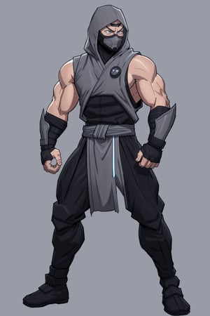 4K UHD illustration,  upscaled professional drawing HDR,  athletic built male,  full_body image,  standing,  looking-into-camera,  intense blue eyes, black form fitting hooded bodysuit under grey ninja costume (:1.9) black pants, grey loincloth (:1.7) grey wrist and shin 
pads,  mortal kombat detailed grey ninja mask (:1.8) dynamic background,  bioluminescent red lightning in background (:1.9)  300dpi,  upscaled,  masterpiece (:1.8) centered,  dynamic,  comic,  sharp focus ,mkscorpion,zscrp,zxsmk