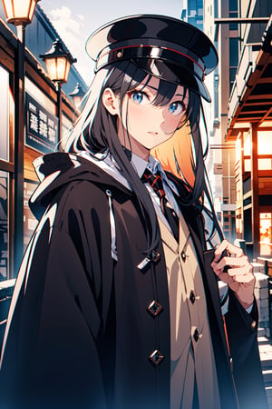 (masterpiece), best quality, high resolution, highly detailed, detailed background,


white collared shirt,
black hair,very long hair,
onsen,black military cap,black coat,black cloak,
long sleeves,oval face,
solo,