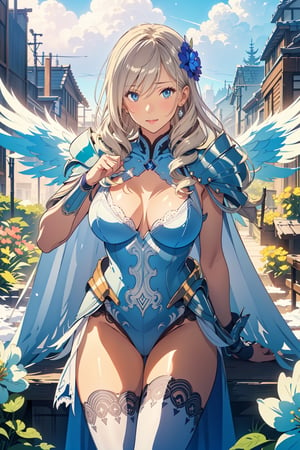 masterpiece,{{{best quality}}},(illustration)),{{{extremely detailed CG unity 8k wallpaper}}},game_cg,(({{1girl}})),{solo}, (beautiful detailed eyes),((shine eyes)),goddess,fluffy hair,messy_hair,ribbons,hair_bow,{flowing hair}, (glossy hair), (Silky hair),((white stockings)),(((gorgeous crystal armor))),cold smile,stare,cape,(((crystal wings))),((grand feathers)),((altocumulus)),(clear_sky),(snow mountain),((flowery flowers)),{(flowery bubbles)},{{cloud map plane}},({(crystal)}),crystal poppies,({lacy}) ({{misty}}),(posing sketch),(Brilliant light),cinematic lighting,((thick_coating)),(glass tint),(watercolor),(Ambient light),long_focus,(Colorful blisters),ukiyoe style,celia,aintree