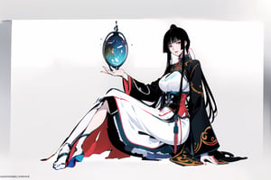 8k, anime, portrait, best quality, ultra high res, ultra detailed, vivid color tone, art nouveau, extremely detailed lighting, cinematic lighting, soft lights, (masterpiece, high quality:1.4), ((full body)),  , 1boy and 1girl, witchery, oriental style, (long hands, long legs), extremely detailed accessories, many rich oriental accessories,
(white background:1.5),
simple background,
mature female