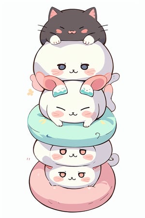absurdres, highres, white background,(cute illustration:1.2), (fuwafuwa illustration:1.3), (kawaii ilustration:1.2),
BREAK
look at viewer, mochi cat stack on mochi cat, more stack on mochi cat