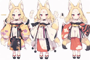 Masterpiece, best quality, 1girl, 

multiple views,simple background,white background,full body,

Omachi,
blonde hair,long hair,
forehead,
fox ear,fox tail,
kimono,
flat breasts,Omachi,group_squeez
