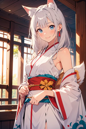 

(masterpiece),illustration,ray tracing,beautiful detailed,colourful,finely detailed,dramatic light,
medium breasts,
white Miko outfit,red skrit,matrue female,oval face,blunt bangs,long hair,tassel,white hair,blue eye,smile,fox ear,
matrue female,milf,
bisyoujo,lady,
tsurime eyes,
japanese architecture,forest,sunlight,diffuse light,