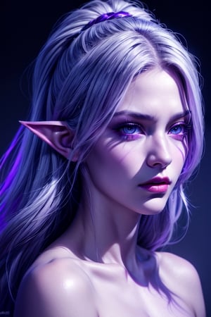 (Beauty photography:1.3), (purple - colored eyes:1.3), detailed skin texture, textured skin, visible skin detail, radiant skin, grey skin, juicy lips, Long Eyelashes, 1 photograph, detailed lips, portrait, 1 female, (white hair), purple eyes, noble rogue outfit, ((underdark: background)), masterpiece, (dynamic pose)),Detailed face, detailed eyes, soft colors, (high-resolution:1.2),Fierce face, grey skin, dark skin, drow, elf ears, dark purple skin, 