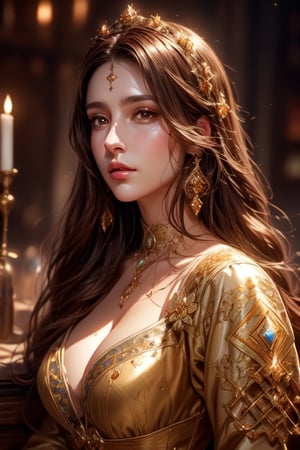 1 photograph, detailed lips, portrait, 1 female, (brown hair), brown hair, brown eyes, (beautiful face), medieval commonner cloth, (glowing), ((tavern: background)),4k, masterpiece, (dynamic pose)),Detailed face, detailed eyes, colors,otherworldly charm, soft colors, (high-resolution:1.2), 