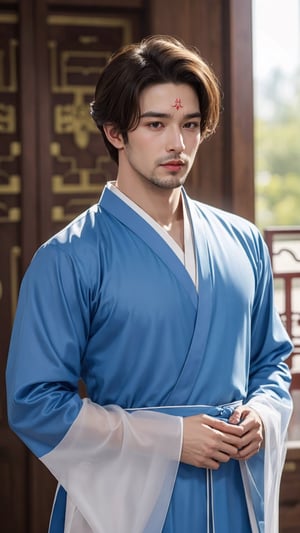 tienhiep, hanfu,
(male neck, male chest, male body, male head, male face, breasts, masculine)
1boy, solo, long hair, black hair, hair ornament, long sleeves, upper body, flower, see-through, blurry background, facial mark, chinese clothes, forehead mark, realistic, hanfu, tienhiep,mature,man,cute blond boy,Germany Male, 