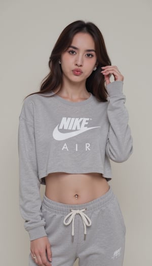 one lady wearing croptop4 Nike Air Sweatshirt: A Classic Fashion Statement.