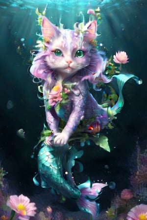 Fantasy flower cat mermaid