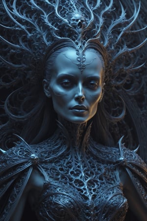 a close up of a statue of a woman, digital art, inspired by tomasz alen kopera, gothic art, intricate skeletal decorations, 8 k highly detailed ❤🔥 🔥 💀 🤖 🚀, beautiful elegant demon queen, skull bust, intricate body, beautiful detail and color, sylvain sarrailh and igor morski, intricate costume design, detailed body