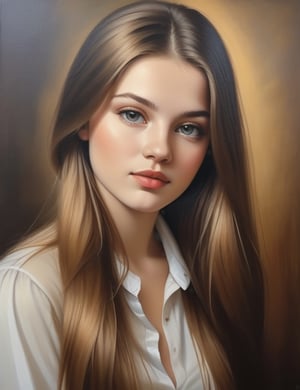 Create a captivating oil painting on canvas, portraying a 19-year-old Serbian girl with fair skin and straight hair, with a close-up of her face. Intricately capture details using the oil medium on canvas. Draw inspiration from the oil portraits of Nadežda Petrović, the oil paintings of Paja Jovanović, and the oil on canvas technique of Ivan Meštrović. Craft a superior oil painting that seamlessly blends these influences into an outstanding portrayal.

