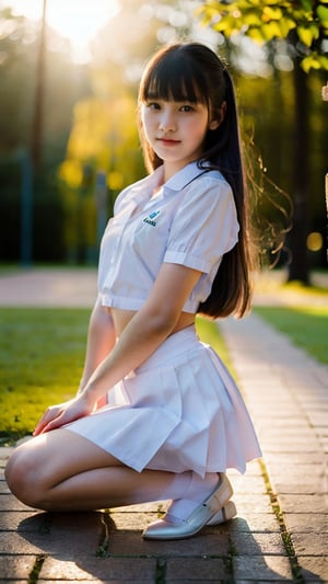 a perfect half-body portrait photo of a Top model Japanese schoolgirl, (age 12-15:1.7), gorgeous face, smooth soft skin, perfect detail , looking at viewer, make up, flat chest, petite girl, short girl, (fashion model posing:1.2), (dropped summer school uniform:1.3), (nude, naked, completely naked:1), bright background, (outdoors, in a park:1.2), (uncovered private parts, pussy, vargina:0.7), natural sunlight, diffused sunlight,
soft studio lighting, depth of field, intricate shadows, bokeh, (slender girl, skinny body:1.2), small hip, slim thighs, highly detailed face, (looking into camera), kneeling, (folding legs:1.2), (from side:0.7), (nsfw, jailbait, loli, lolita:1.2)