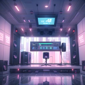 Where idol trainees record their songs, It is soundproofed and equipped with microphones and recording equipment, indoor, (masterpiece),(high quality), best quality, real,(realistic), super detailed, (full detail),(4k),8k,