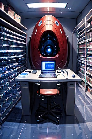 (masterpiece, best quality, 4k), Science Lab, The research and experimentation center of the spaceship, where various scientific studies are conducted, The lab is filled with advanced equipment and samples collected from different planets, Microscopes, test tubes, chemical storage cabinets, a large computer terminal for data analysis, and a containment unit for alien samples