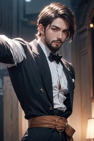 (strong face, An strong impression 30-Year-Old Korean male gang at 1920s), (brown Hair, shaved hair, beard, muscle body), (Dressed in 1920s style formal suit, Fedora), (Foggy Seoul Streets at 1920s), (Dynamic Pose:1.4), Centered, (Waist-up Shot:1.4), From Front Shot, Insane Details, Intricate Face Detail, Intricate Hand Details, Cinematic Shot and Lighting, Realistic and Vibrant Colors, Masterpiece, Sharp Focus, Ultra Detailed, Incredibly Realistic Environment and Scene, 