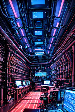 (masterpiece, best quality, 4k), Engine Room, The heart of the spaceship, where the engines and power systems are housed, The room is filled with the hum of machinery, and the walls are lined with pipes, cables, and control panels monitoring the ship's energy output, Large turbines, coolant tanks, a tool chest for repairs, and a central control panel with flashing indicators